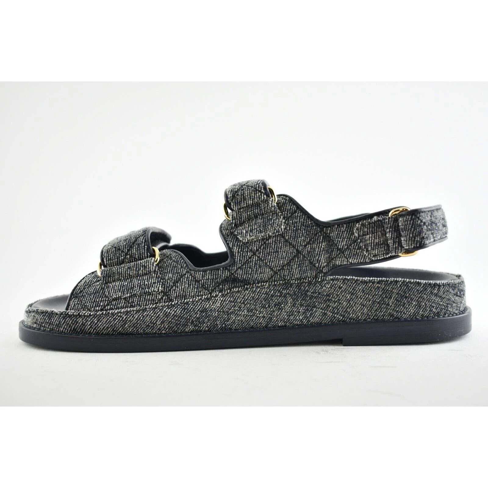Chanel Chanel 21A Gray Velvet Denim CC Logo Mule Slide Strap Size US 8 / IT 38 - 9 Thumbnail