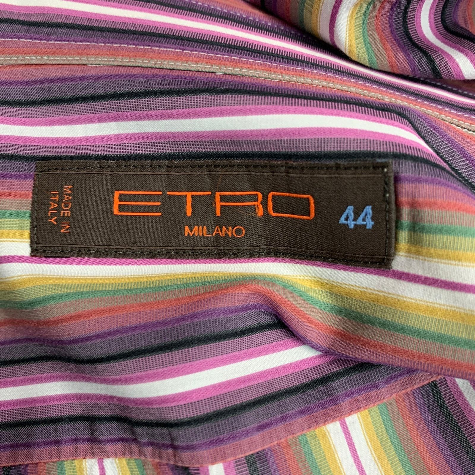 Etro ETRO Purple Green Stripe Cotton Button Up Long Sleeve Shirt Size US XL / EU 56 / 4 - 7 Thumbnail