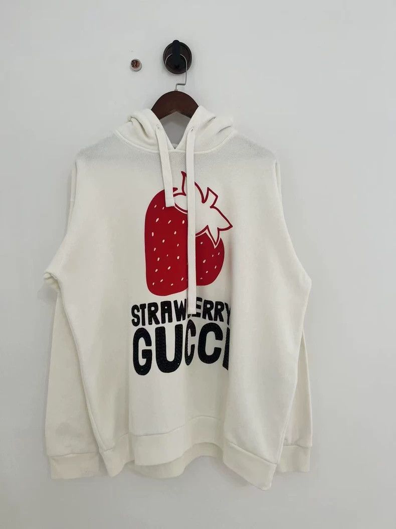 Gucci Gucci Beige strawberry rhinestone letter logo hoodie 2503-N Size M / US 6-8 / IT 42-44 - 1 Thumbnail