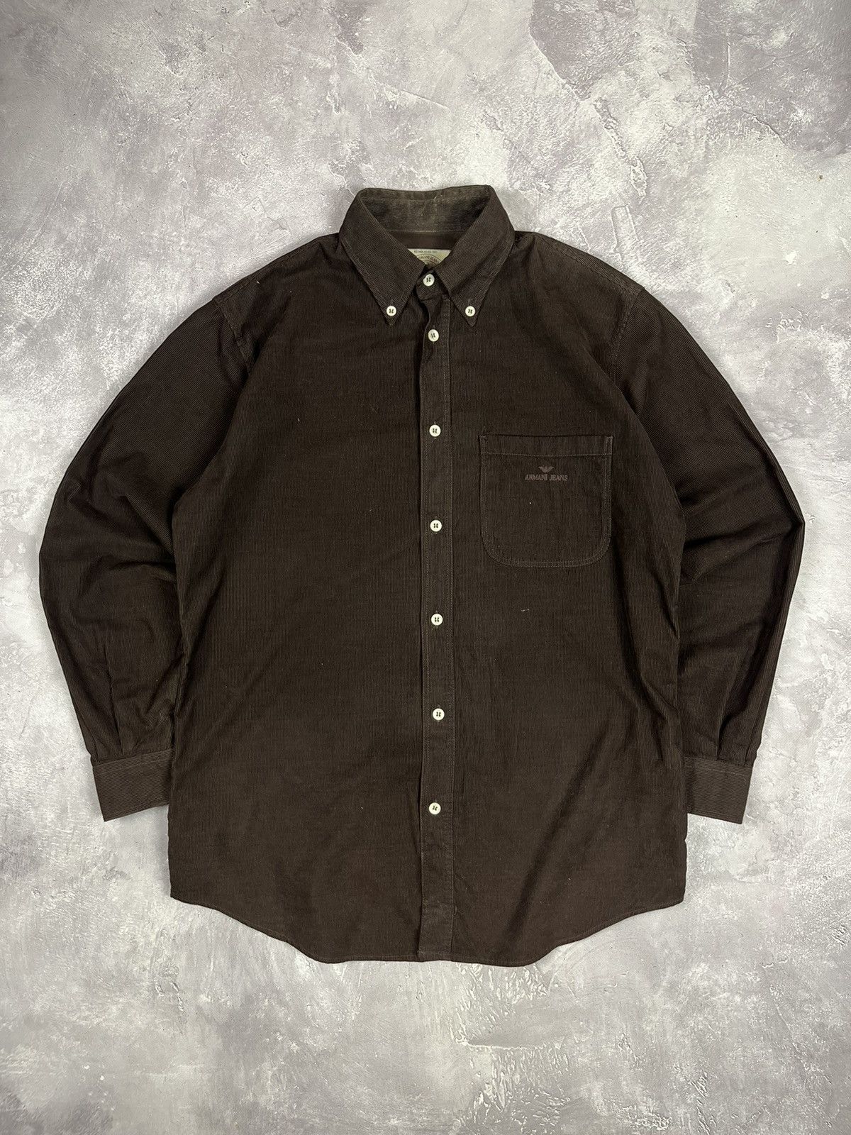 Armani Vintage 90s Armani Jeans Corduroy shirt Longsleeve Logo Embr Size US S / EU 44-46 / 1 - 1 Thumbnail