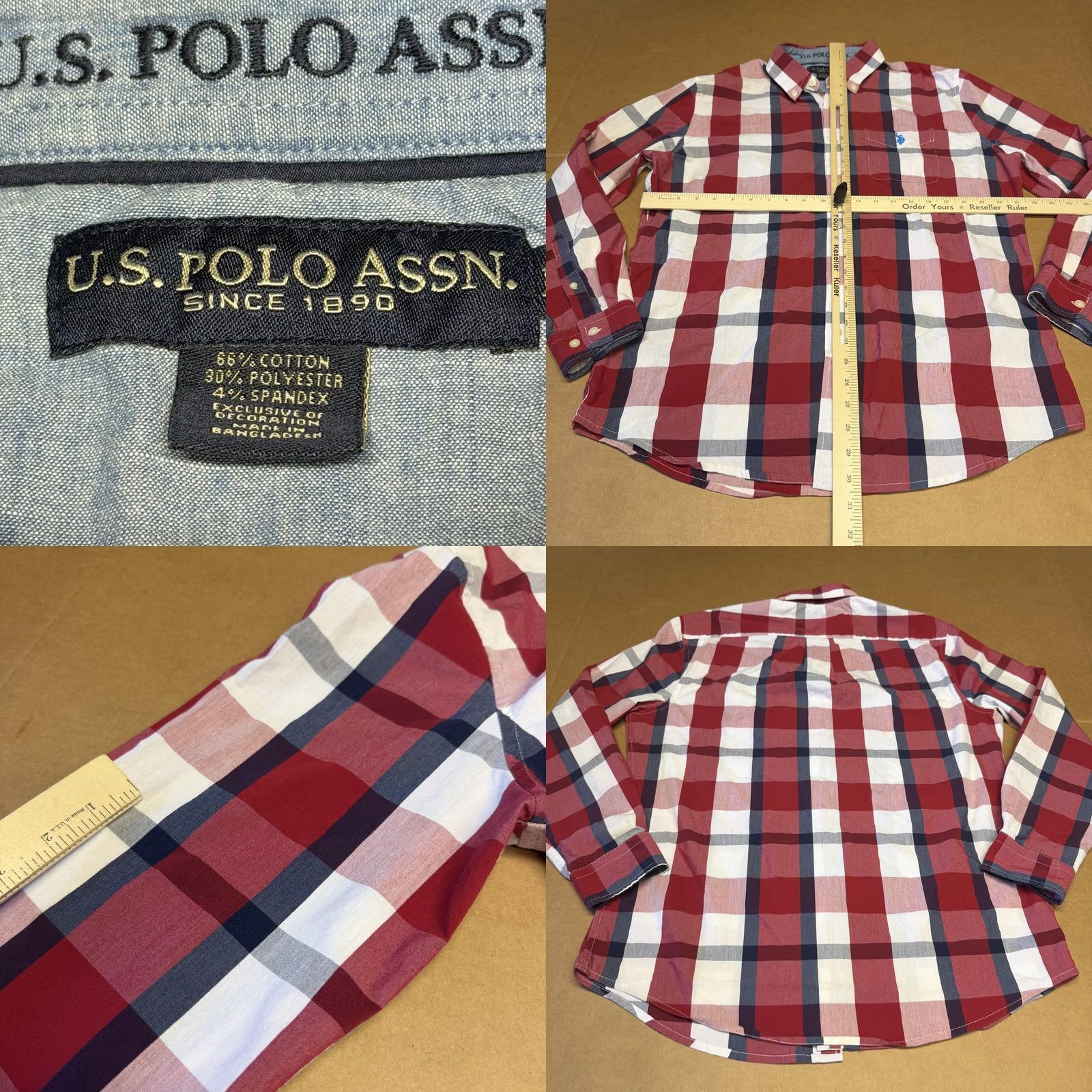 U.S. Polo Assn. U.S. Polo Assn Shirt Mens Large Red Plaid Button Down Stretch Casual Long Sleeve Size US L / EU 52-54 / 3 - 8 Thumbnail