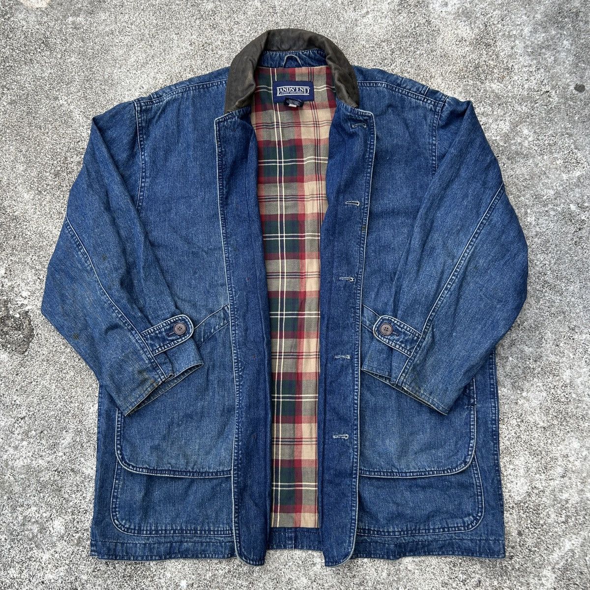 Japanese Brand × Lands' End × Vintage Vintage 90s Lands End Workwear Coat Denim Jacket Size US M / EU 48-50 / 2 - 2 Thumbnail