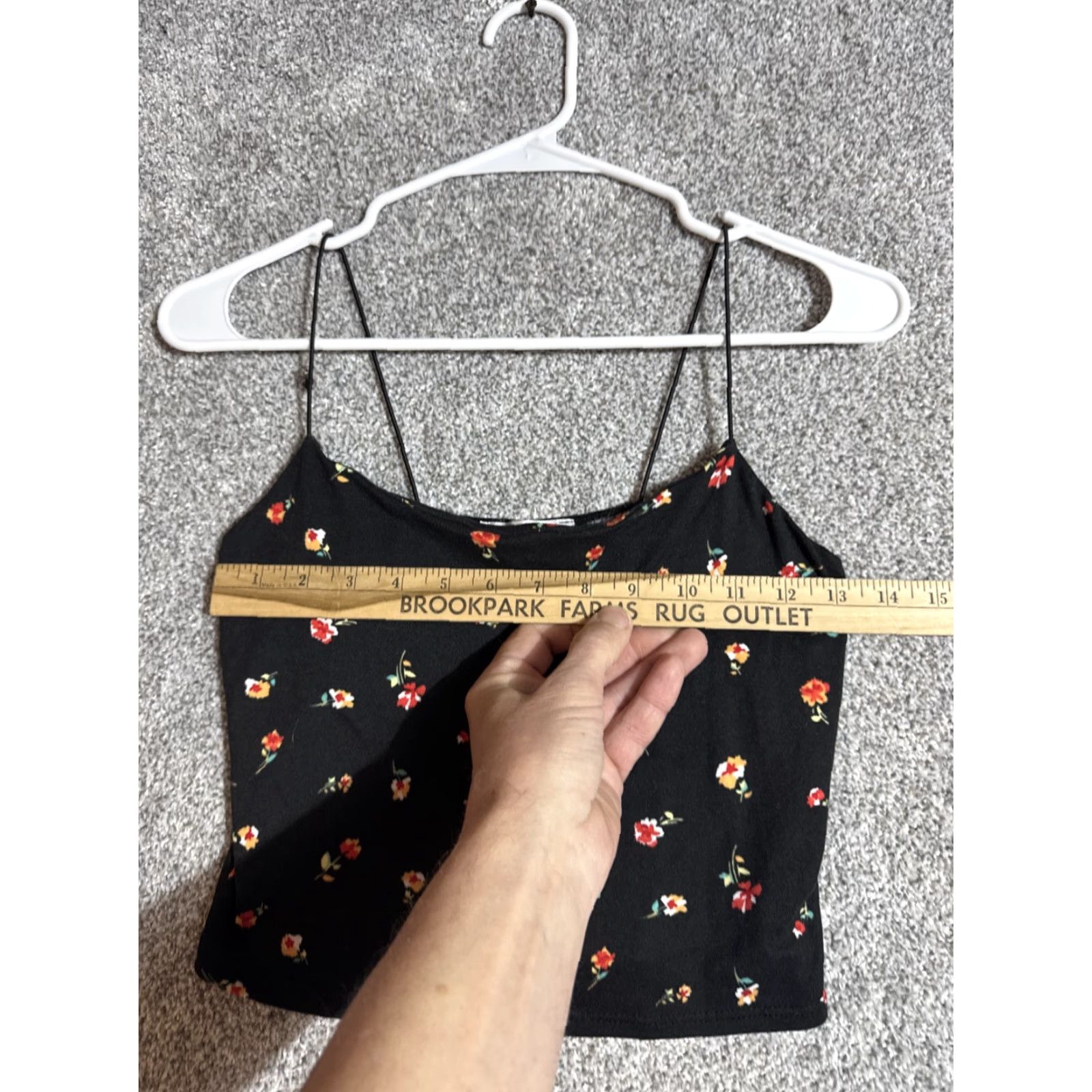 Vintage GAZE Floral Cami Crop Tank Top Women Small S Black Sleeveless Spaghetti Strap Square Neck Cropped Bohemian Fairycore Y2K Look Casual Womens Size S / US 4 / IT 40 - 3 Thumbnail