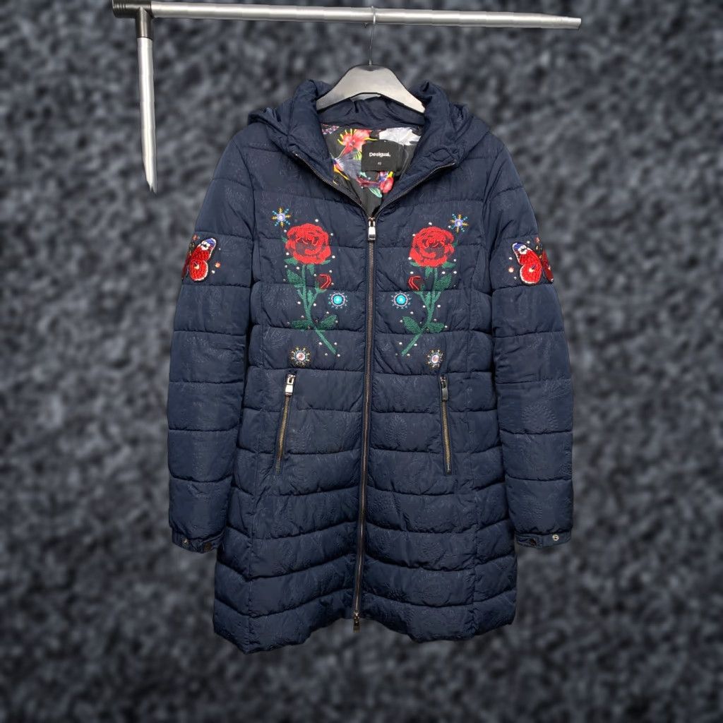 Desigual Desigual Puffer Jacket Womens 42 (M) Jacket Blue Floral Embroidered Long Sleeve Zip Vintage: No Women Regular Size 42 XS-XL Size M / US 6-8 / IT 42-44 - 1 Thumbnail