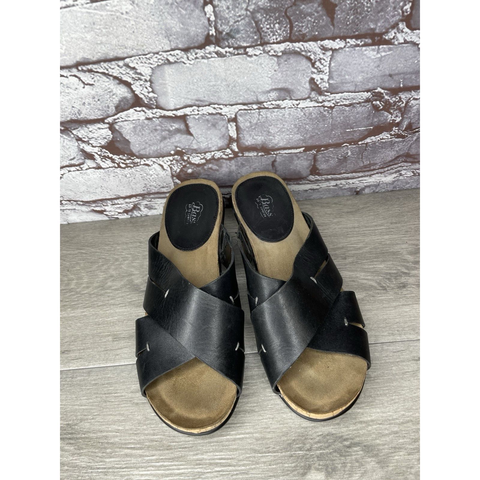 Bass G.H. Bass & Co. MaryAnn Black Leather Wedge Slip On Sandals Size US 8 / IT 38 - 6 Thumbnail