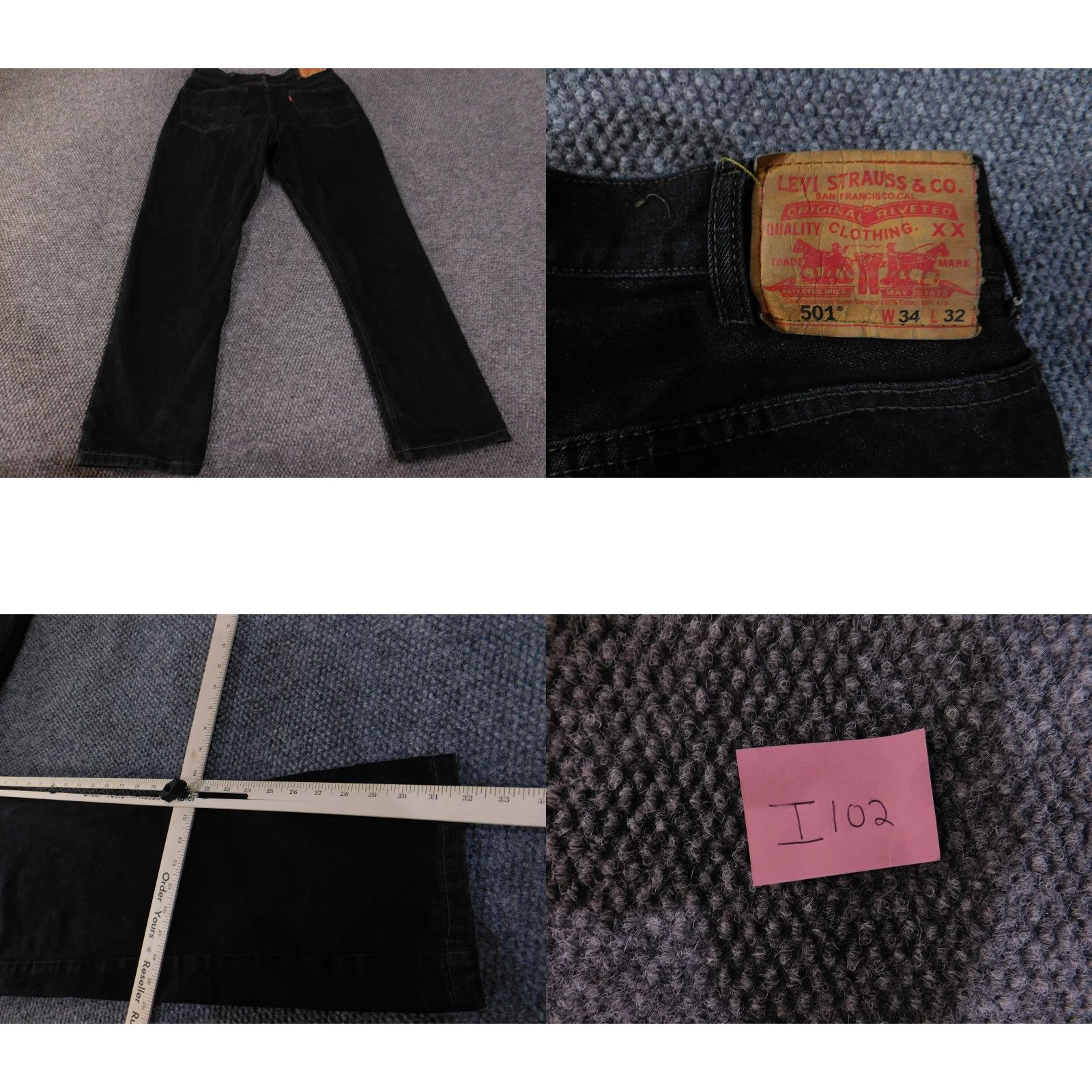 Levi's Levi's 501 Jeans Mens 34x32 Black Denim Button Fly Straight Red Tab Vintage No (adjusted) Size US 34 / EU 50 - 8 Thumbnail