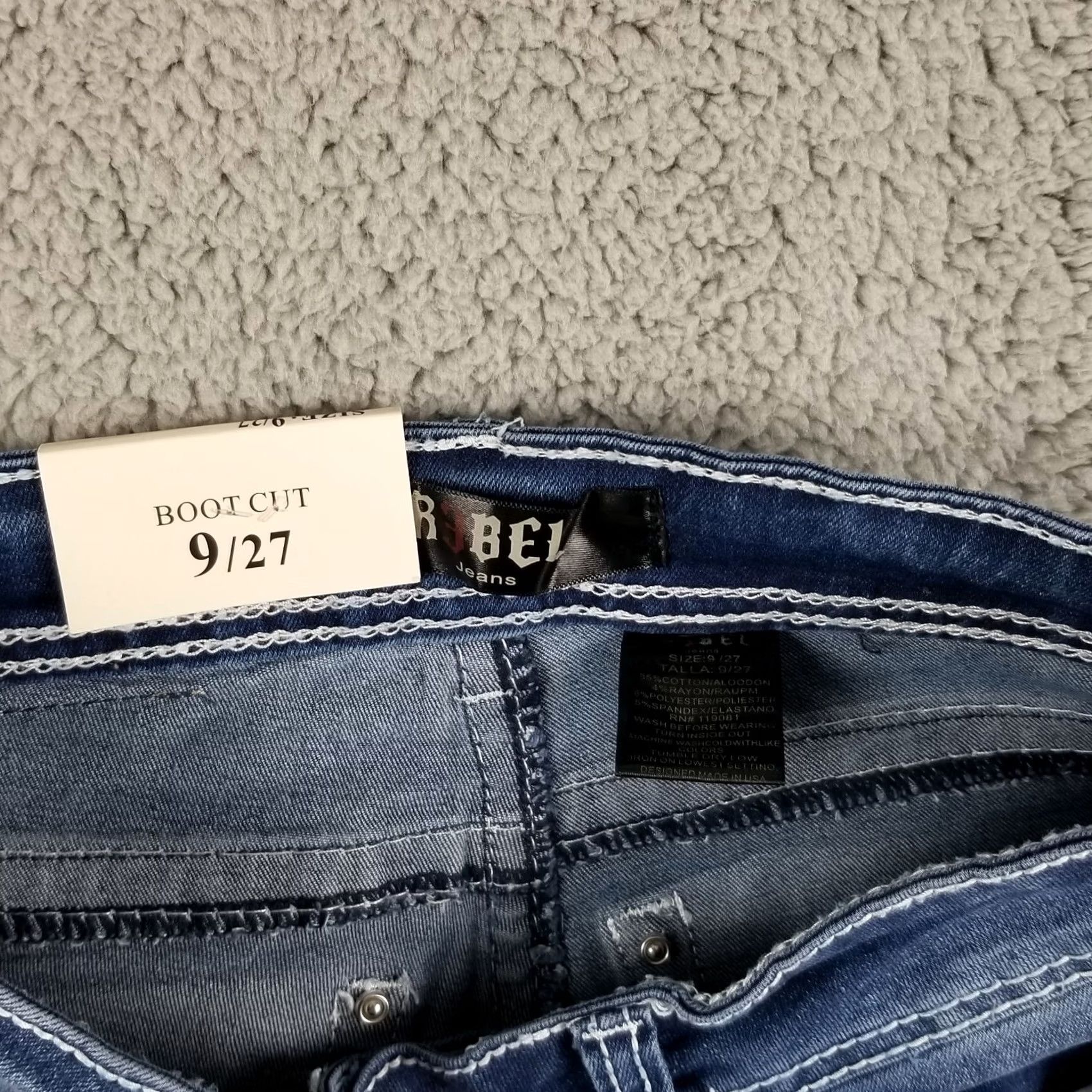 Denime R3bel Jeans Bootcut Denim Distressed 27x30 NWT Women Adults 9/27 Blue Embl Ellished Stones Size US 27 - 4 Thumbnail