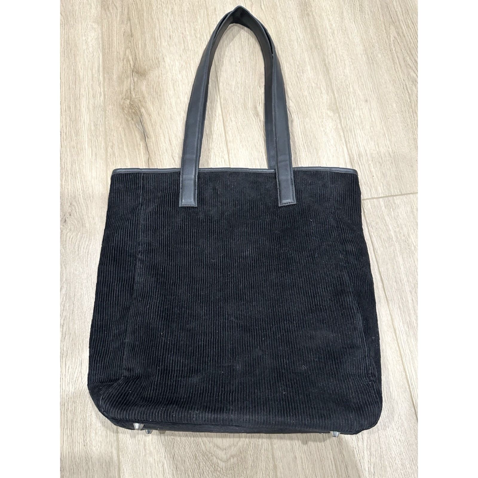 Max Mara Max Mara Black Corduroy Leather Trimmed Tote Shoulder Hand Bag Purse Size ONE SIZE - 6 Thumbnail