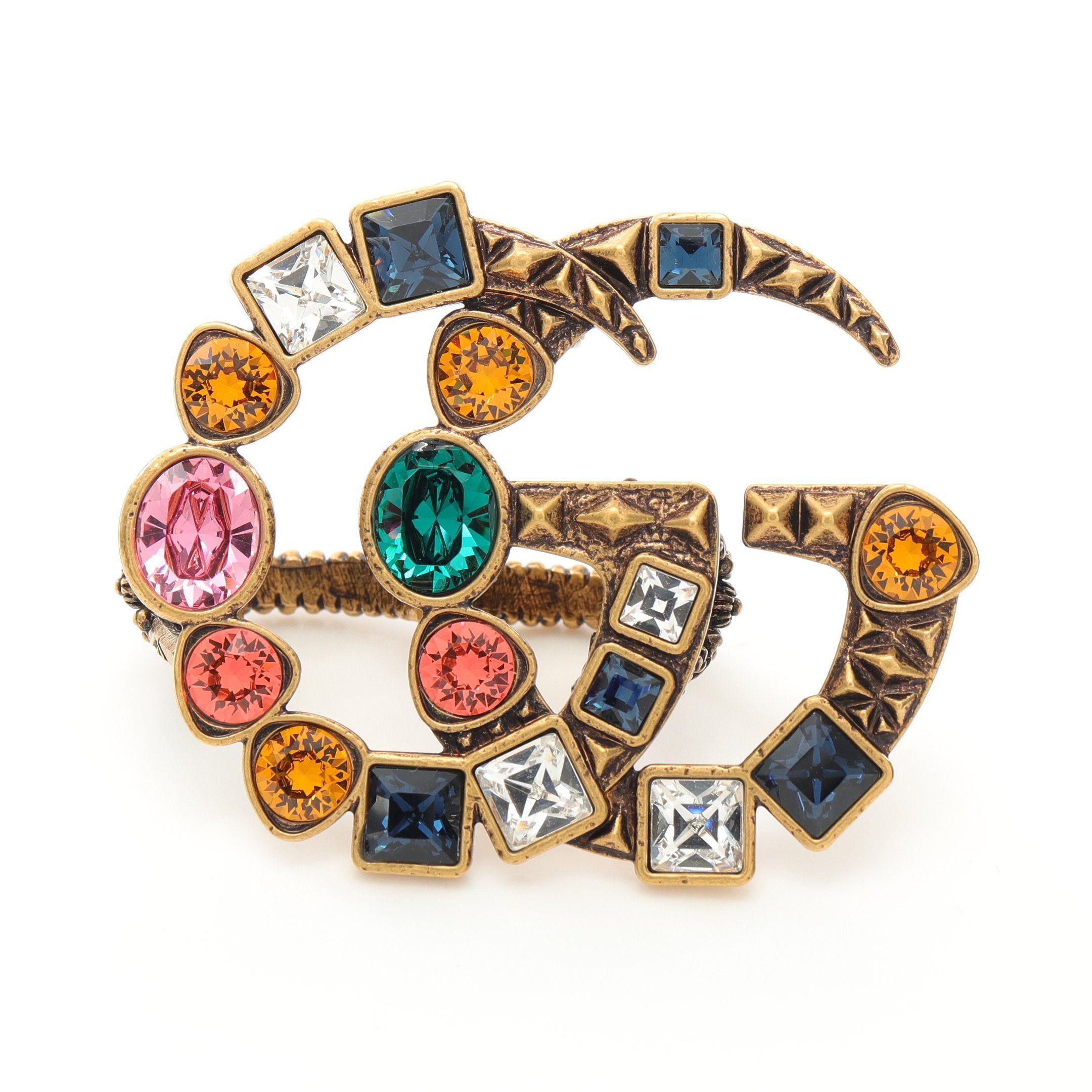Gucci Gucci Gg Marmont Bijou Double Finger Ring Gp Rhinestone Gold Multicolor Size ONE SIZE - 1 Thumbnail
