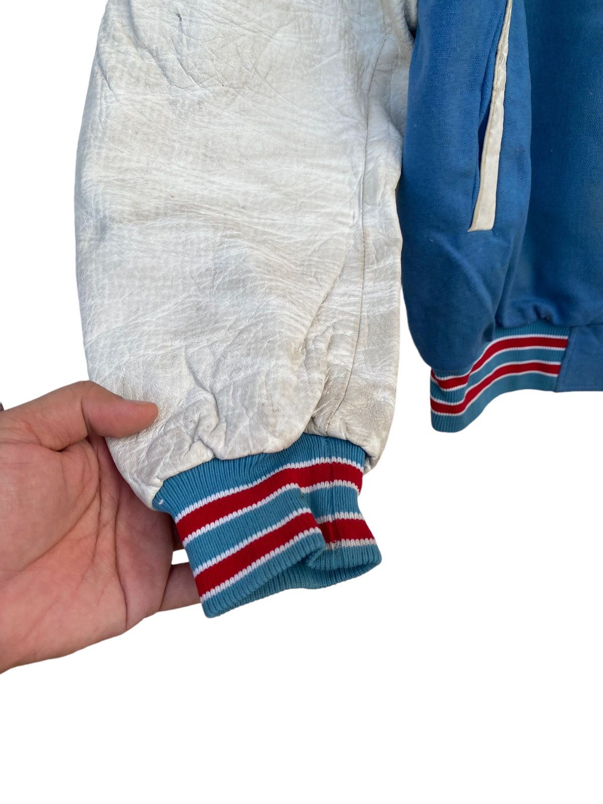 NFL VINTAGE HOUSTON OILERS DISTRESSED VARSITY JACKET Size US M / EU 48-50 / 2 - 6 Thumbnail
