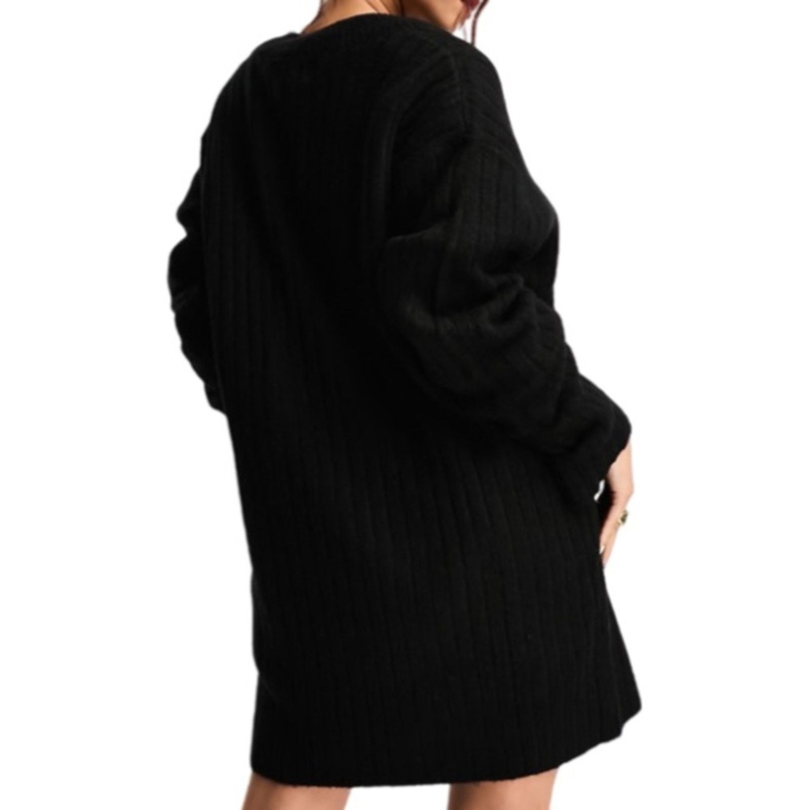 Asos ASOS DESIGN V Neck Knitted Sweater Mini Dress - Black Size M Size M / US 6-8 / IT 42-44 - 3 Thumbnail