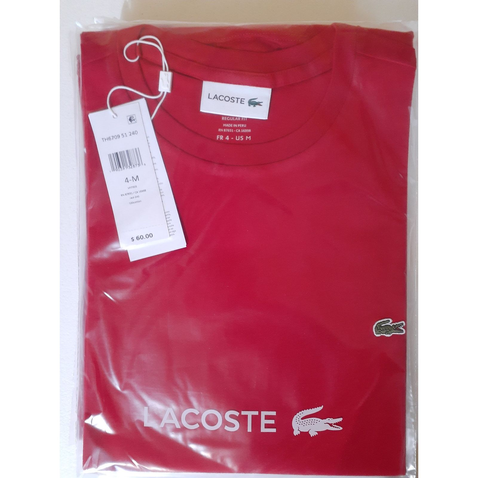 Lacoste Lacoste Men's Cotton Pima Jersey T-Shirt Red Medium Size US M / EU 48-50 / 2 - 2 Thumbnail