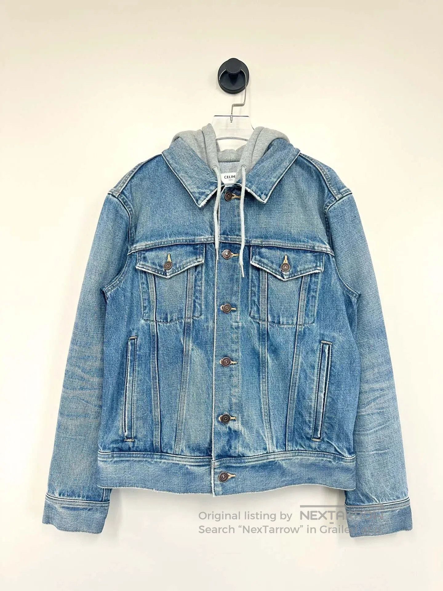 Celine CELINE Blue Hooded Logo Denim Jacket with Zipper| Size US XS / EU 42 / 0 - 1 Thumbnail