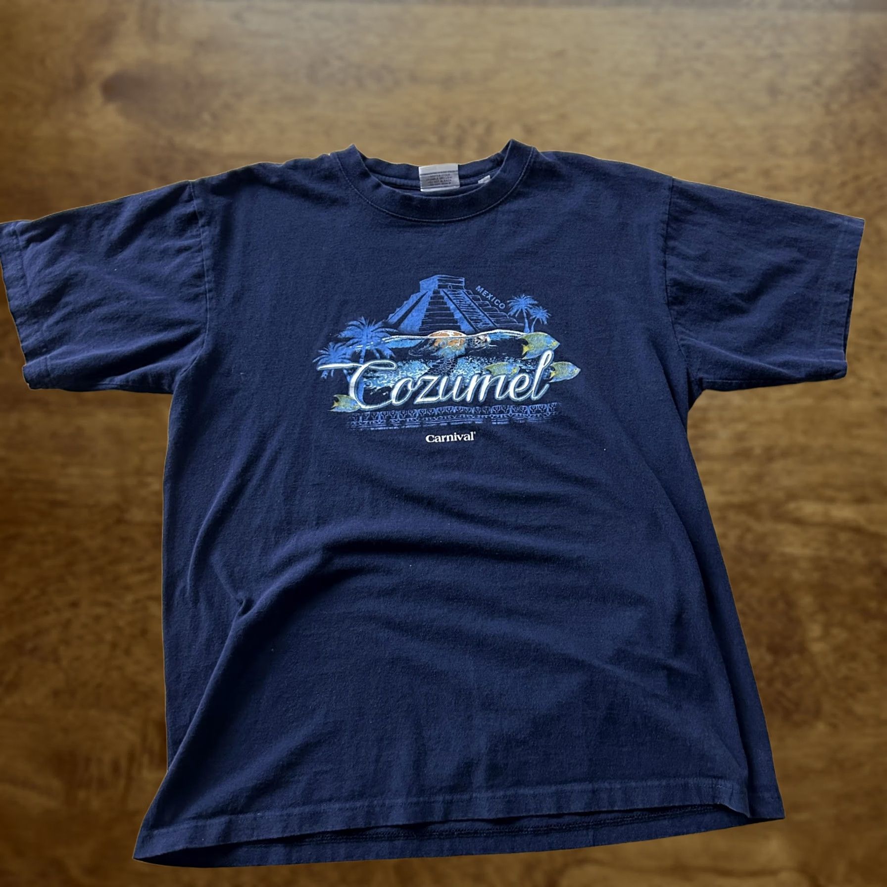 Vintage Cozumel Mexico Tropical Travel Graphic T-Shirt Mens Large Blue Carnival Souvenir Shirt Size US L / EU 52-54 / 3 - 1 Thumbnail