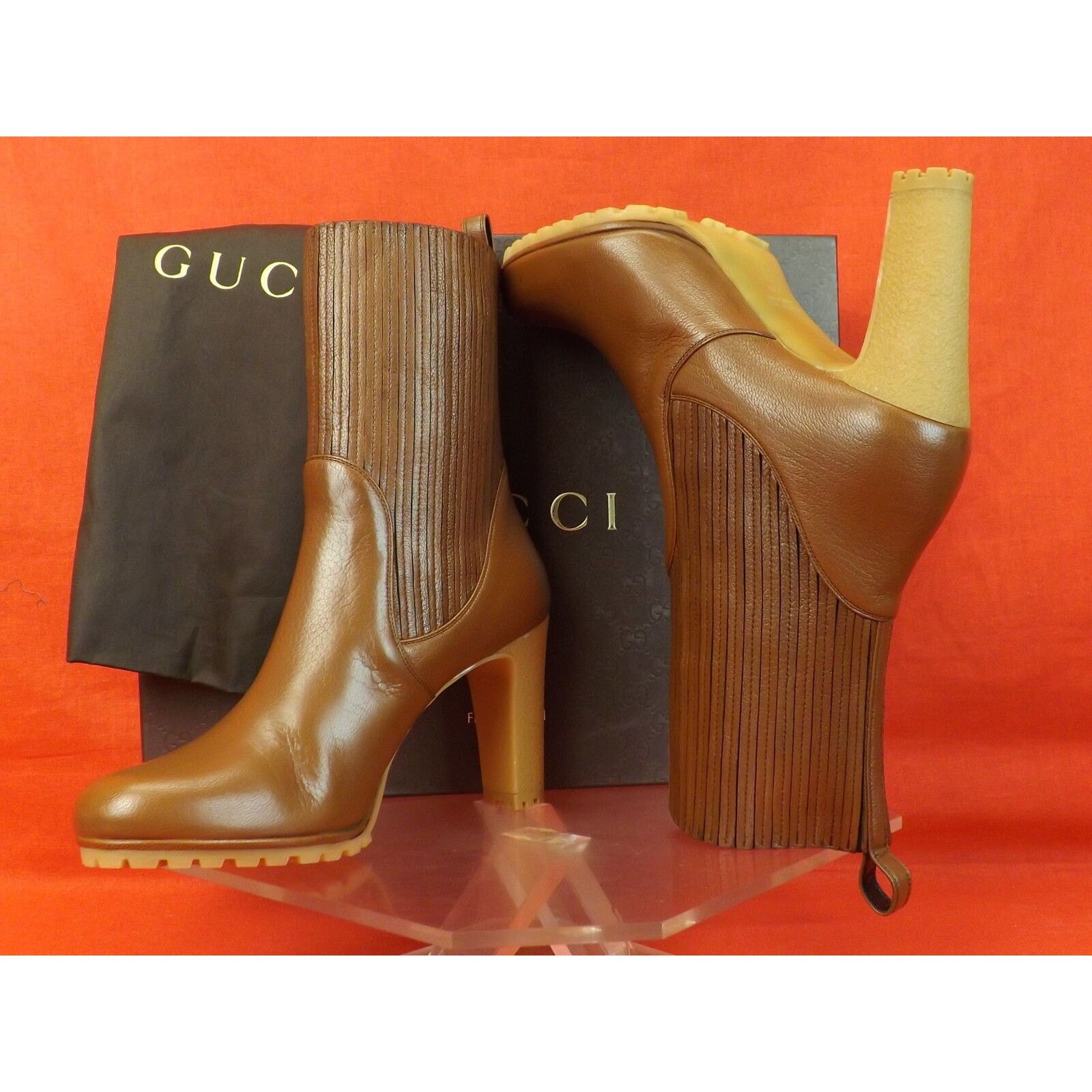 Gucci GUCCI 323551 EDITH BROWN LEATHER HEEL ANKLE BOOTS 39.5 Size US 9.5 / IT 39.5 - 11 Thumbnail