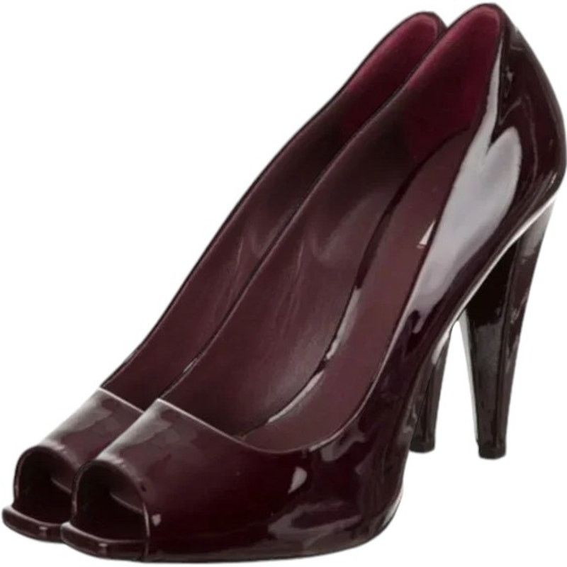 Miu Miu MIU MIU Burgandy Patent Leather Peep-Toe Pumps, IT37/US7 Size US 7 / IT 37 - 1 Thumbnail