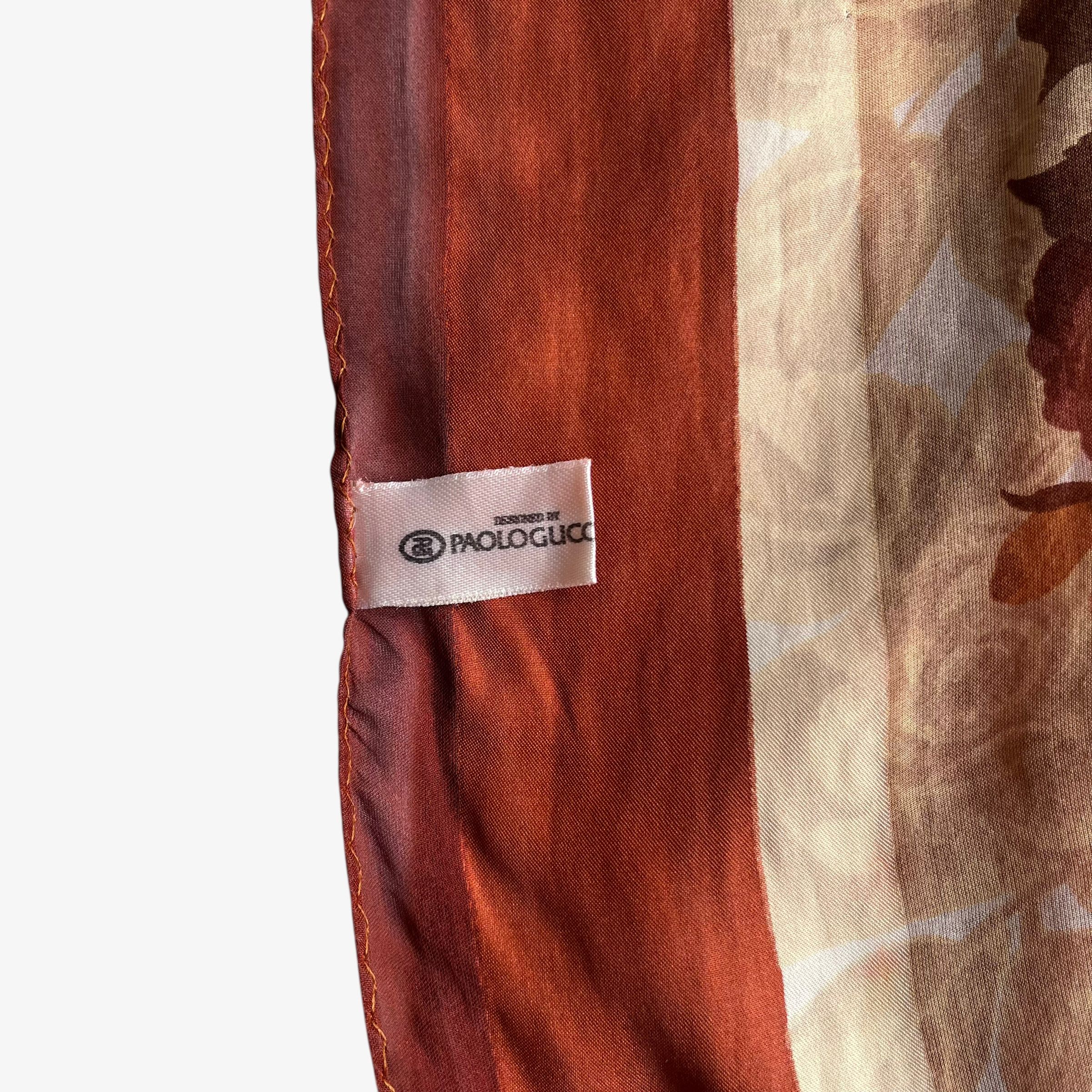 Paolo Gucci Vintage 80s Paolo Gucci Brown Floral Print Silk Scarf Size ONE SIZE - 3 Thumbnail