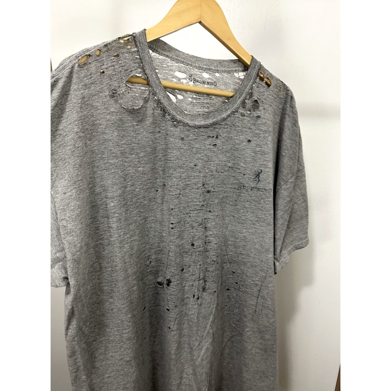 Vintage VTG Browning Work T-Shirt 2XL Gray Mens Short Sleeve Distressed Grunge Hole Worn Casual Shirt Size US XXL / EU 58 / 5 - 3 Thumbnail