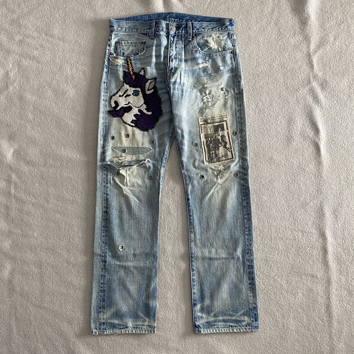 If Six Was Nine × Japanese Brand Rnainc Slang Distressed Sashiko Denim w32 Size US 32 / EU 48 - 1 Thumbnail