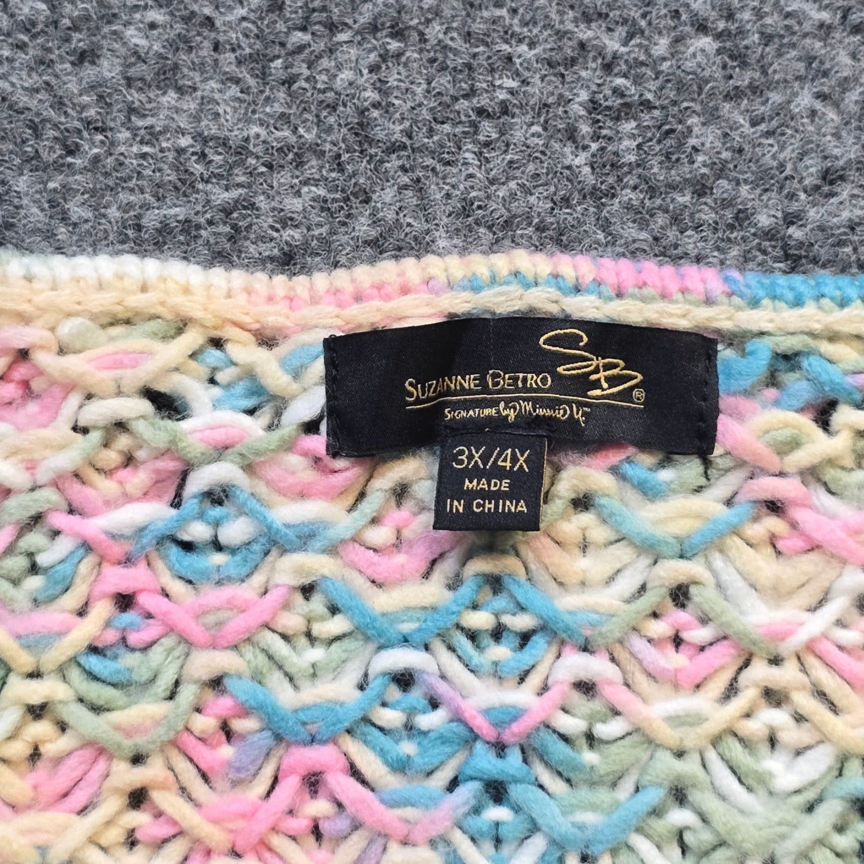 Vintage Suzanne Betro Sweater Womens 3X Pink Green Crochet Knit V Neck Casual Classic Rainbow Knit Pullover Womens Size XXL / US 16-18 / IT 52-54 - 3 Thumbnail