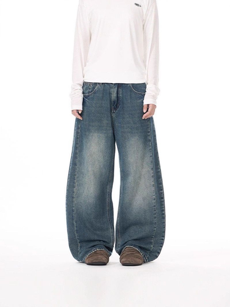 Vintage Retro street washed whiskered wide-leg scimitar jeans Size US 32 / EU 48 - 1 Thumbnail