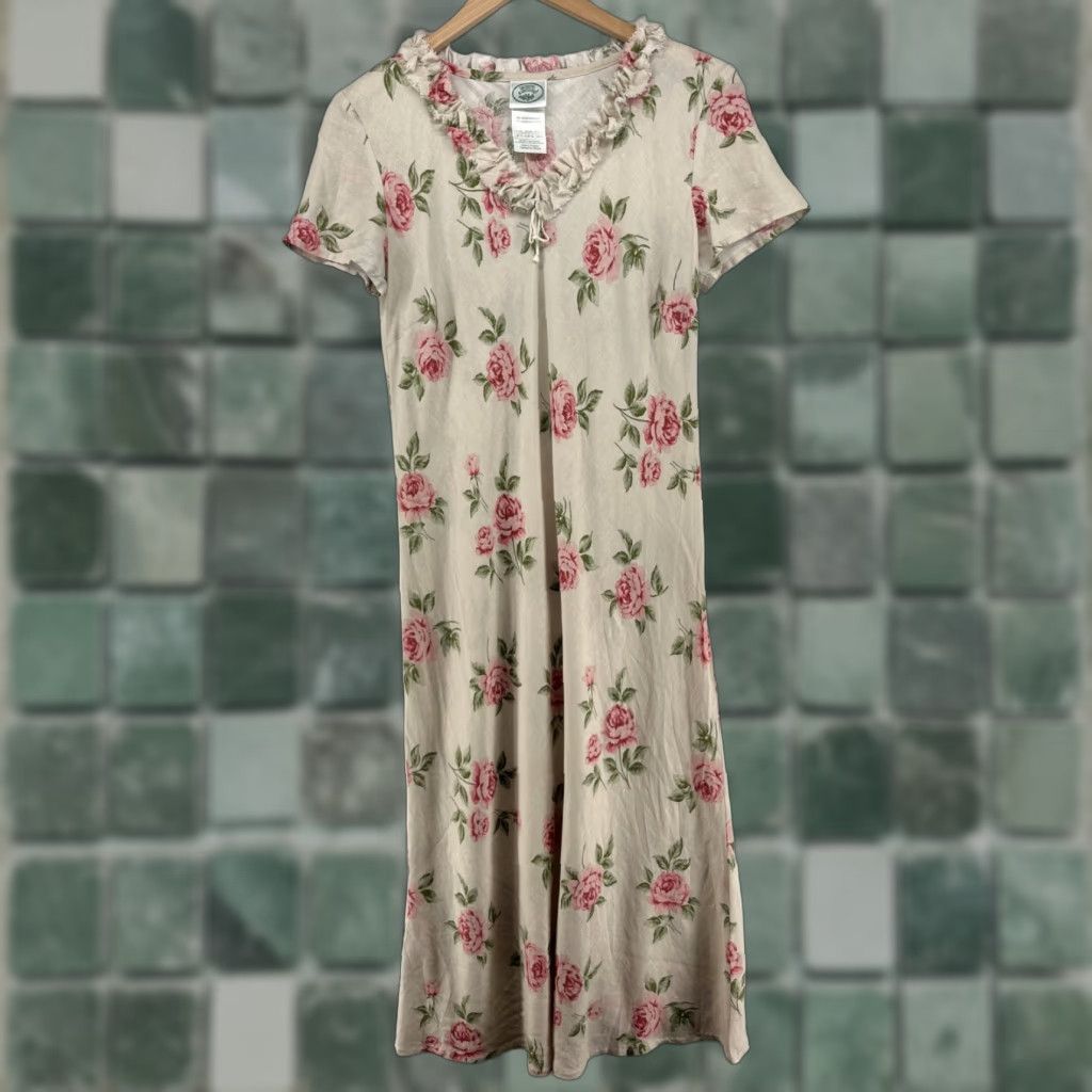 Vintage Laura Ashley Dress - 8 Linen Blend Floral Fringe Ruffle V-Neck Midi  Bohemian Summer Women
