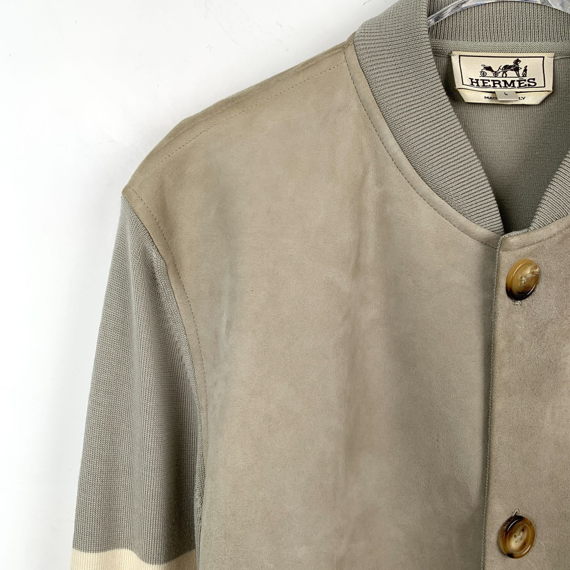 Hermes Hermès Grey Suede & Wool Baseball Jacket L Made In Italy Size US L / EU 52-54 / 3 - 7 Thumbnail