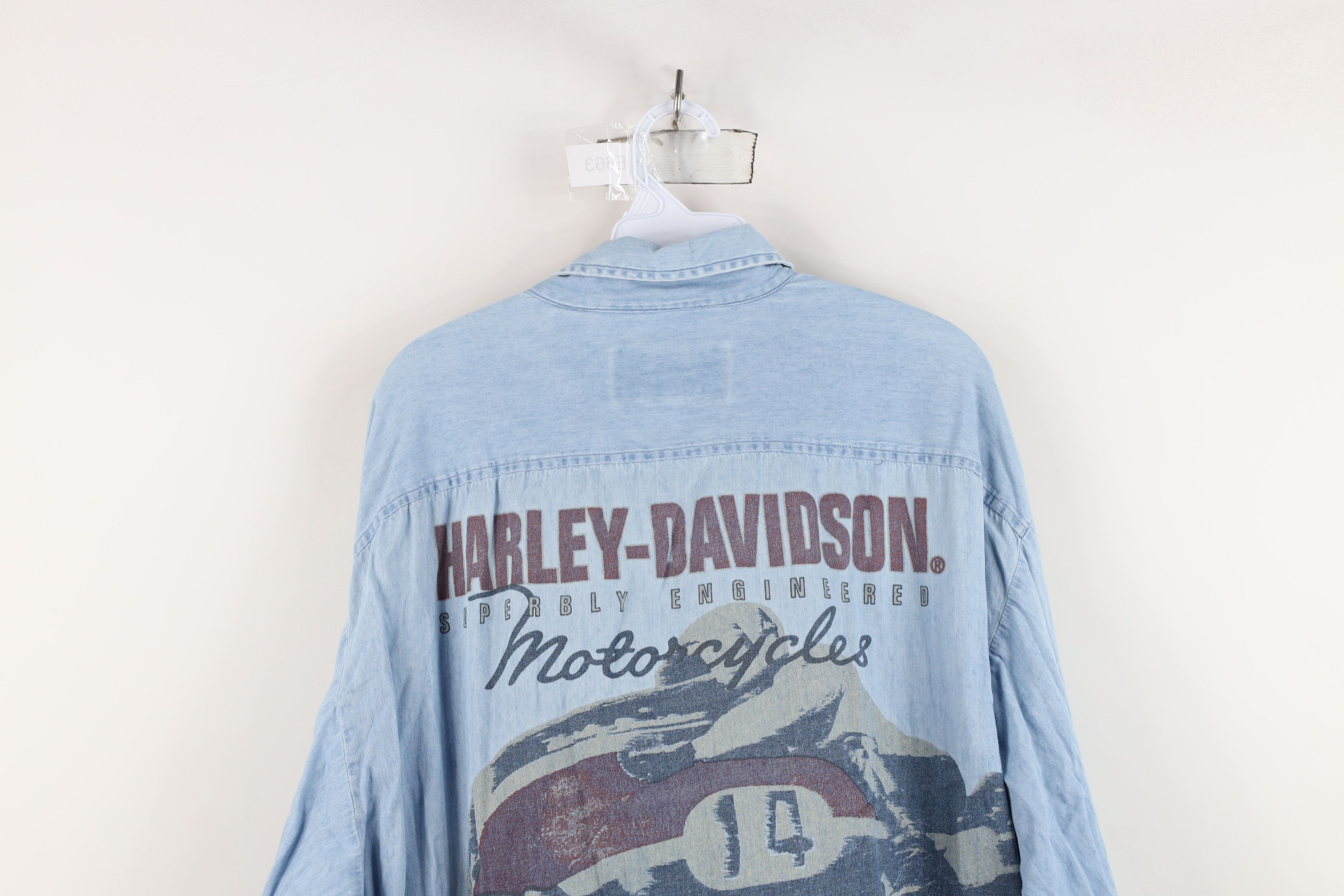 Harley Davidson Vintage 90s Harley Davidson Denim Jean Button Shirt Blue Size US XL / EU 56 / 4 - 13 Thumbnail