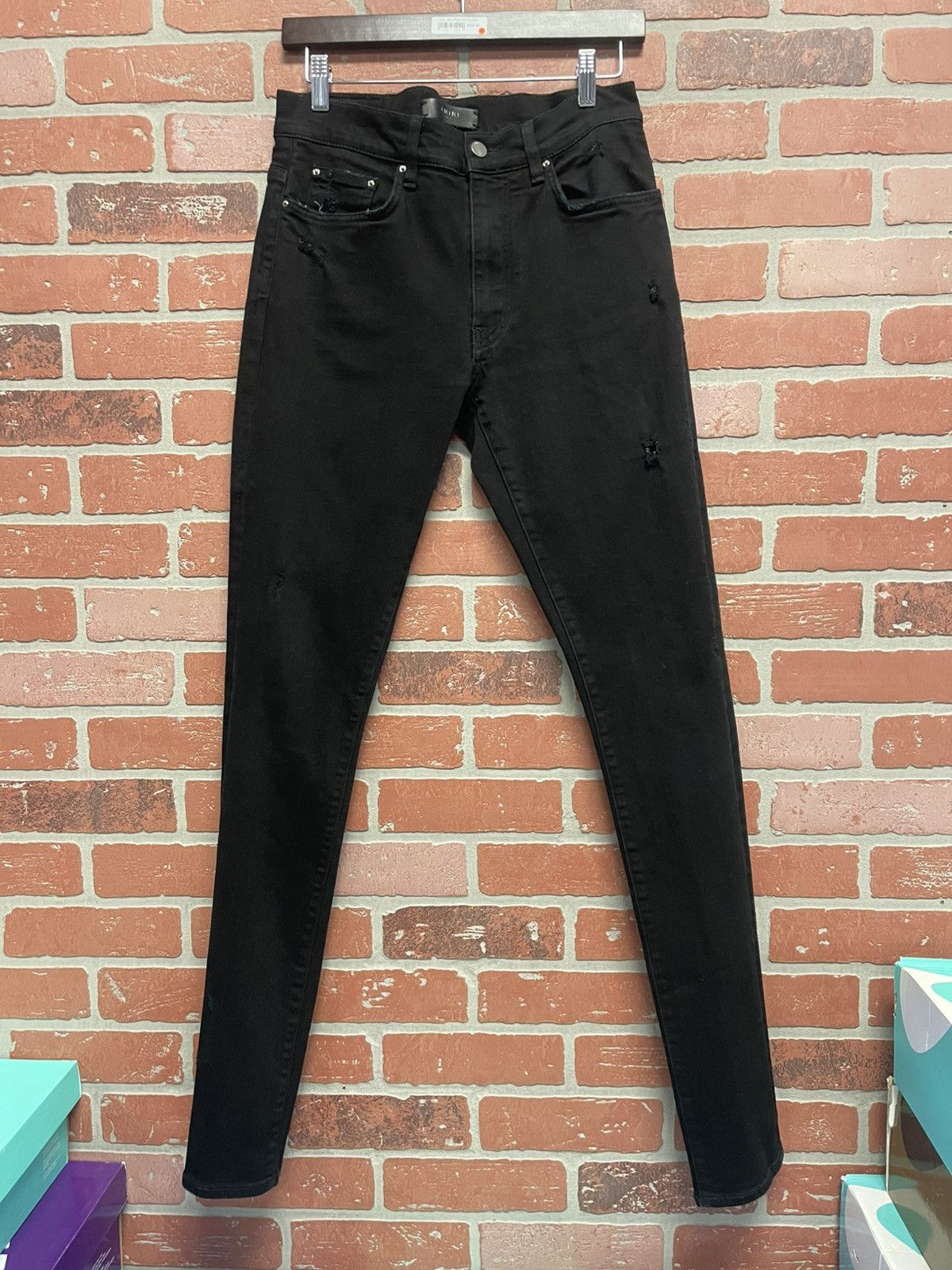 Size 31 AMIRI Stacked Skinny Jeans Black Distressed