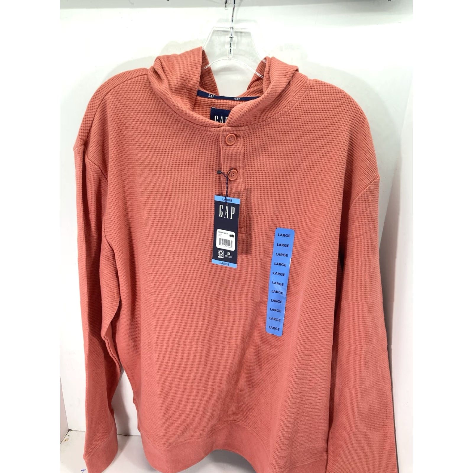 Gap **Gap Men's Large Waffle Henley Hoodie Pullover Orange Long Sleeve** User: Gap Men's Large Waffle Henley Hoodie Pullover Long Sleeve Orange NWT Size US L / EU 52-54 / 3 - 2 Thumbnail
