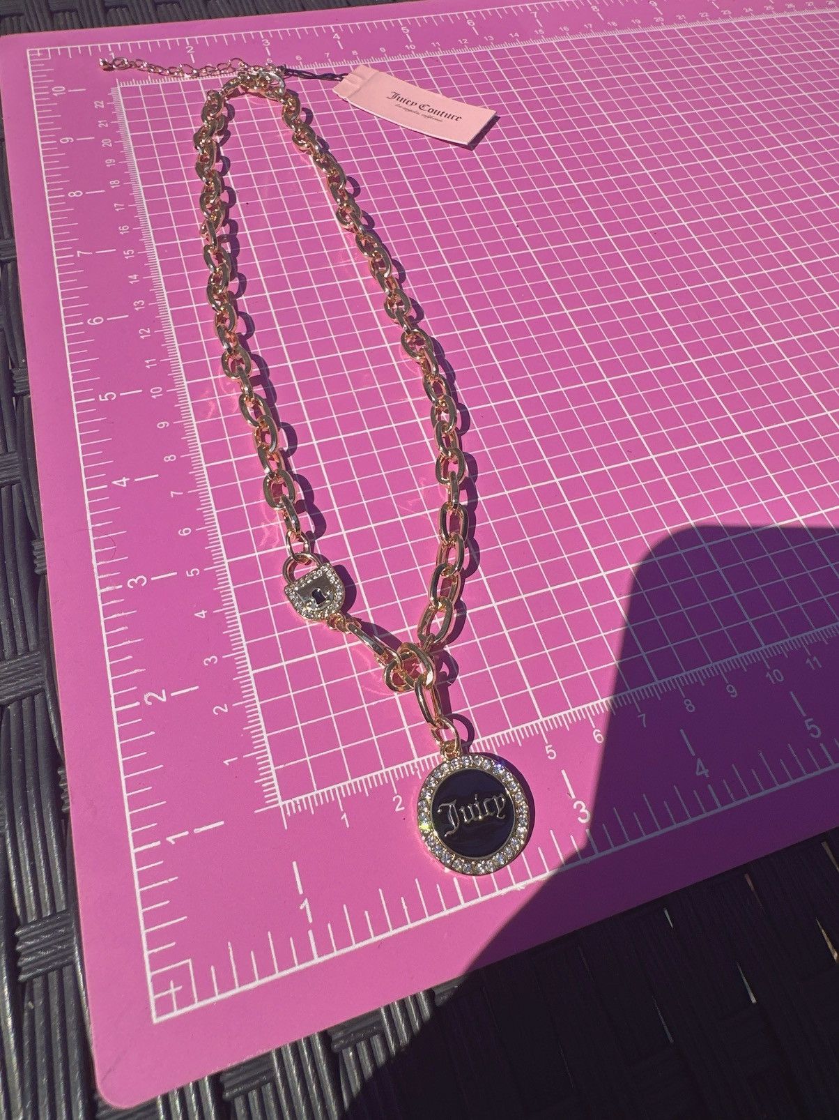 Juicy Couture Juicy Couture gold chain black charm logo diamonds paved Size ONE SIZE - 7 Thumbnail