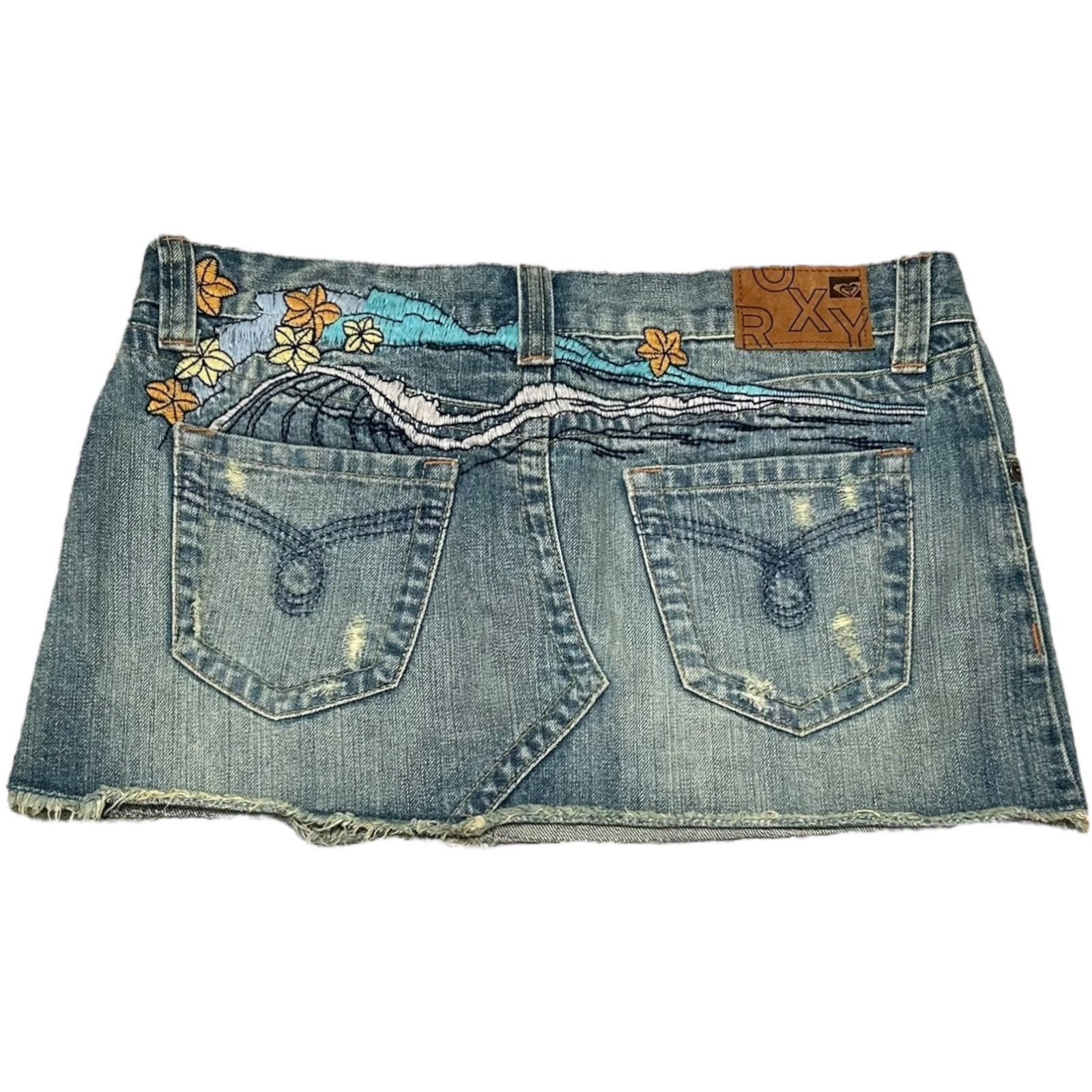 Billabong × Hurley Roxy Embroidered Floral Wave Mini Jean Skirt | Grailed
