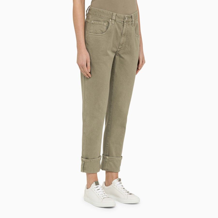 Brunello Cucinelli o1d2blof0824 Sfari Regular Cotton Trouser in Green Size 26" / US 2 / IT 38 - 3 Thumbnail