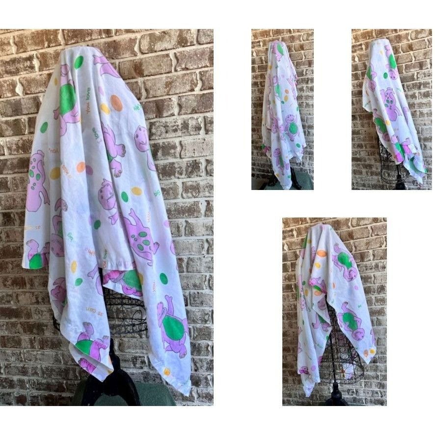 Vintage Vtg 90's Barney Twin Flat Sheet USA Bibb Co 65" L X 42" W Pu Size ONE SIZE - 5 Thumbnail