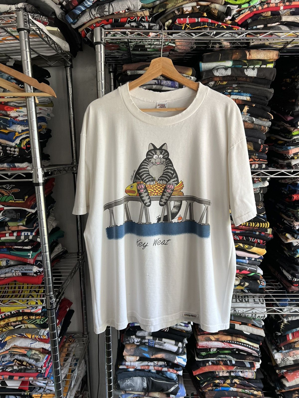 Arts & Science 90s Jey West Fishing Cat Single Stitch Souvenir Animal Tee Size US L / EU 52-54 / 3 - 1 Thumbnail
