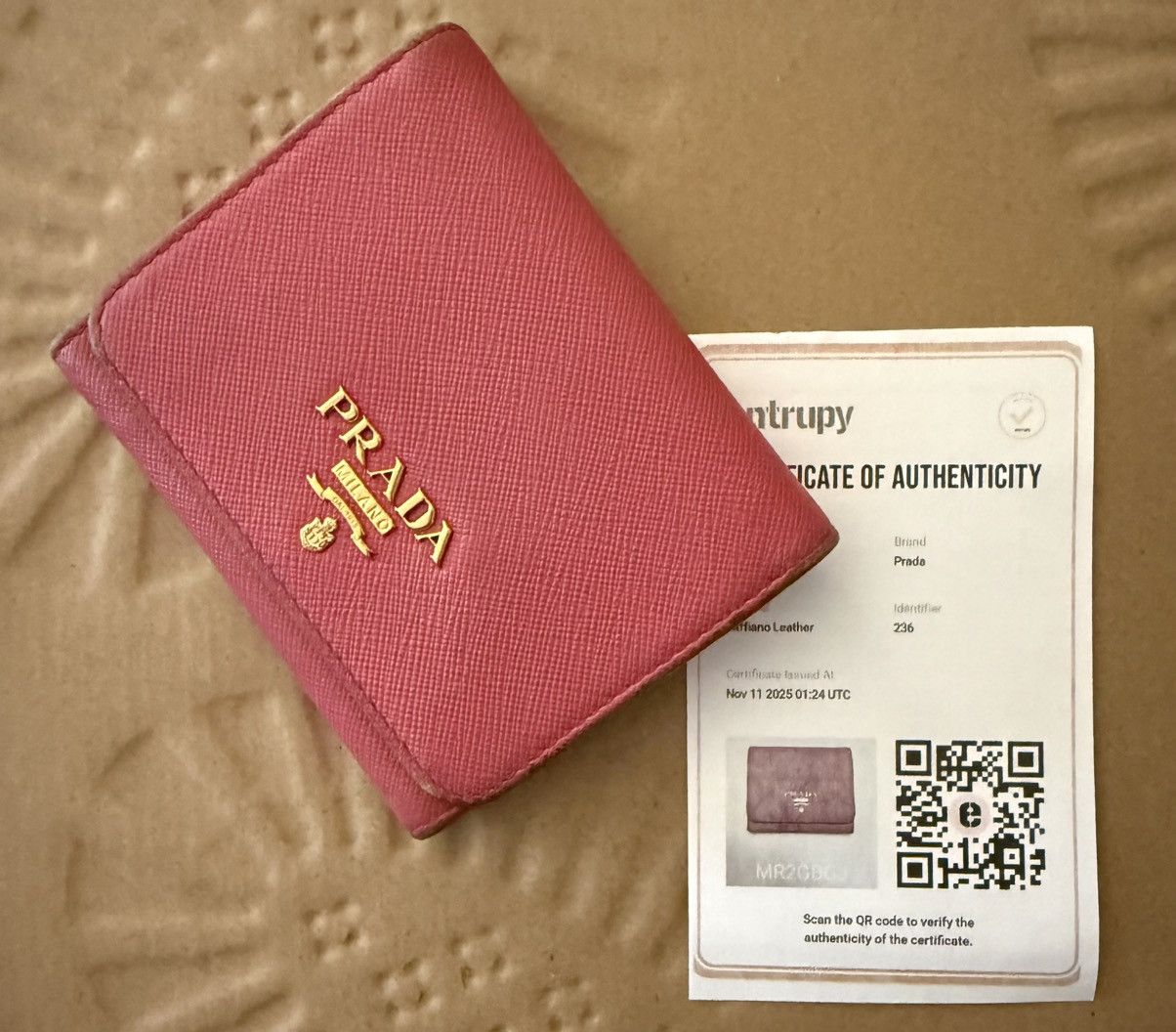 Prada Prada Pink Saffiano tri-fold leather wallet w/ Gold Badge! Size ONE SIZE - 1 Thumbnail