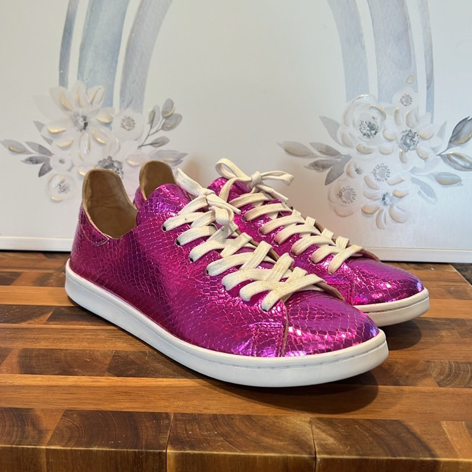 SCHUTZ Schultz Ofelia Metallic Pink Leather Casual Lace-up Sneakers Size US 9.5 / IT 39.5 - 2 Thumbnail