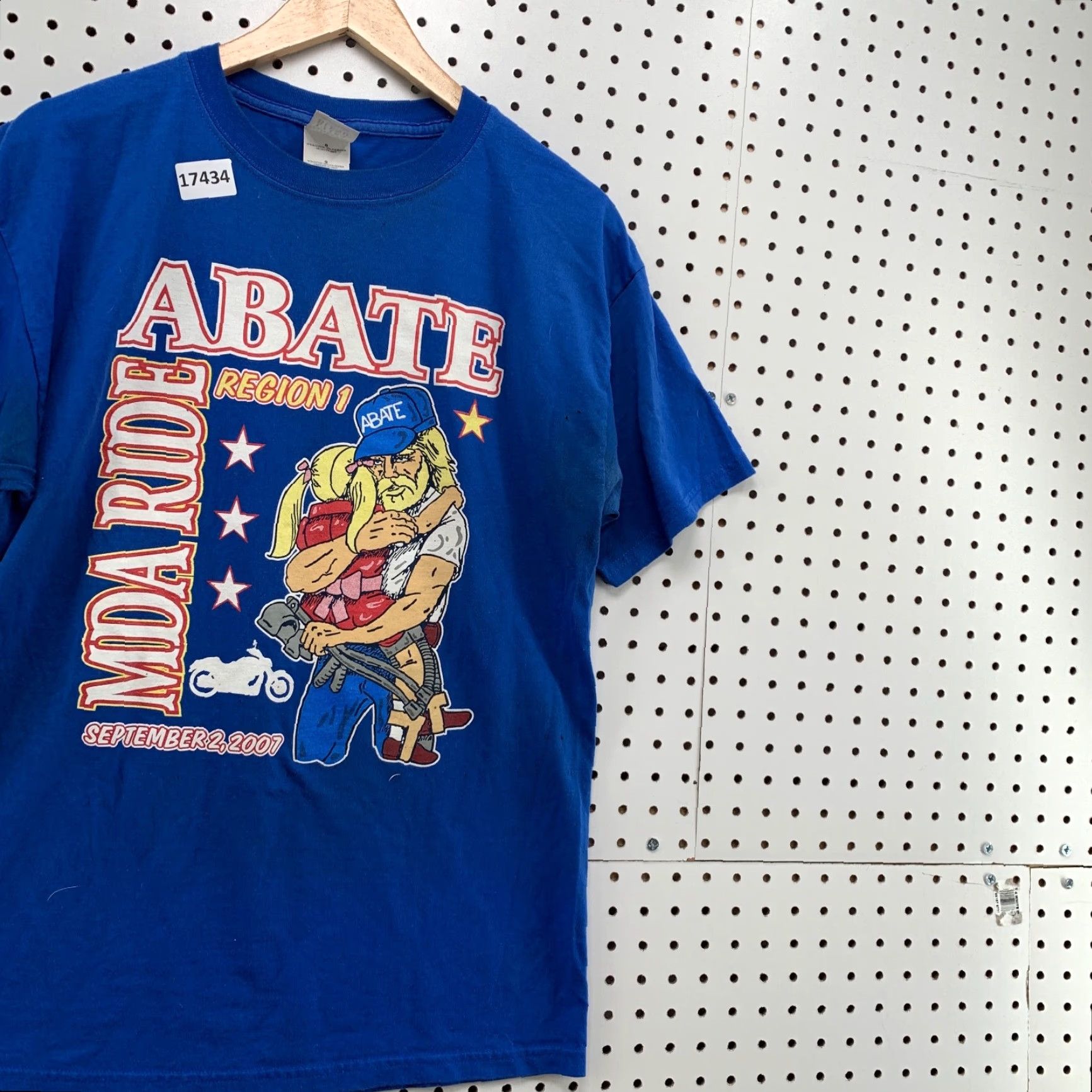 Gildan VINTAGE Gildan Motorcycle T-Shirt Adult Large Blue Graphic Short Sleeve y2K Mens Size US 33 - 4 Thumbnail