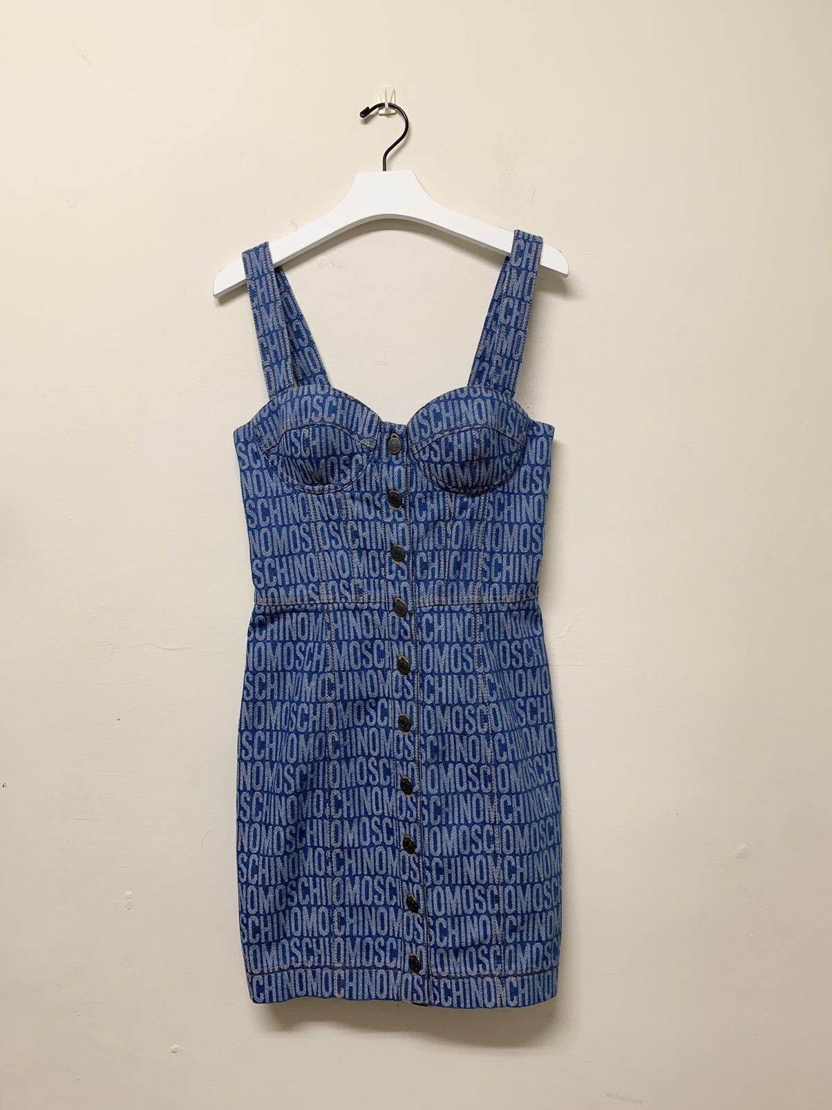 Moschino MOSCHINO Denim Jacquard Logo Bustier Mini Dress Size S / US 4 / IT 40 - 2 Thumbnail