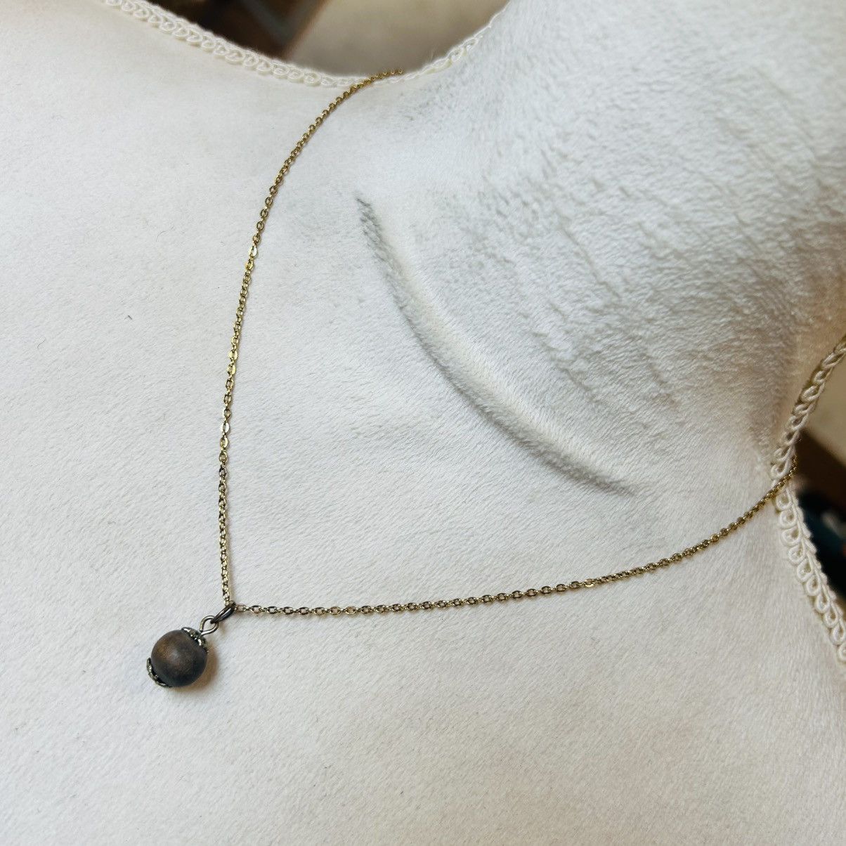 Vintage Handcrafted vintage wood bead pendant on chain necklace Size ONE SIZE - 2 Thumbnail