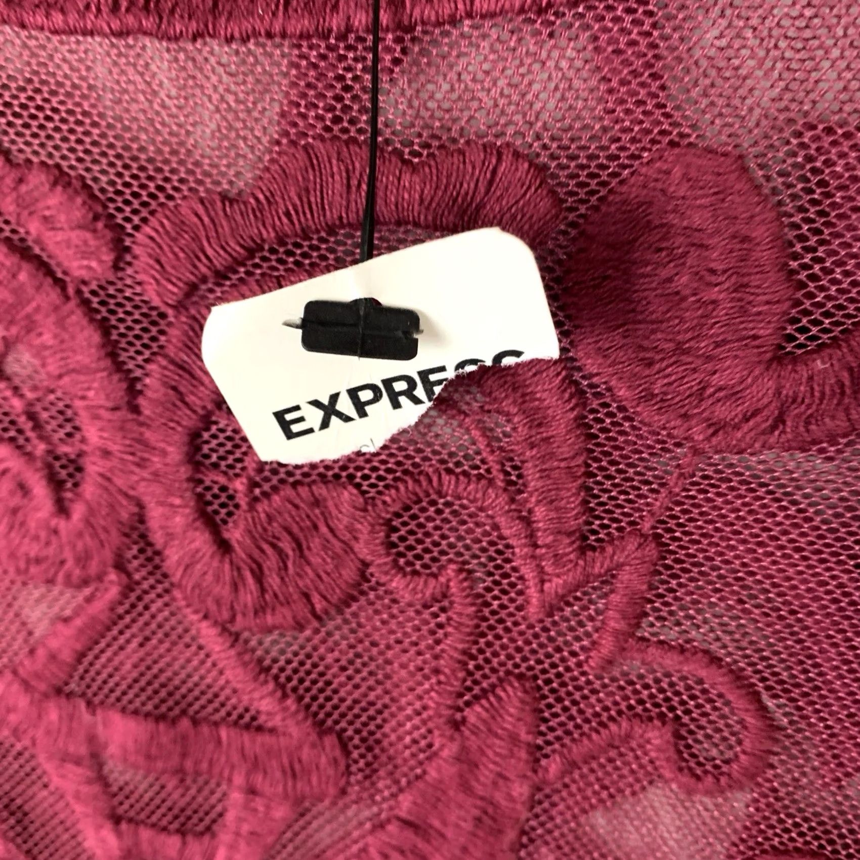 Express Express Blouse Women Small Maroon Floral Lace Sheer Goth Romantic Boho Shirt Long Sleeve Round Neck Pullover Embroidered Scalloped Hem NWT Express Top Size S / US 4 / IT 40 - 6 Thumbnail