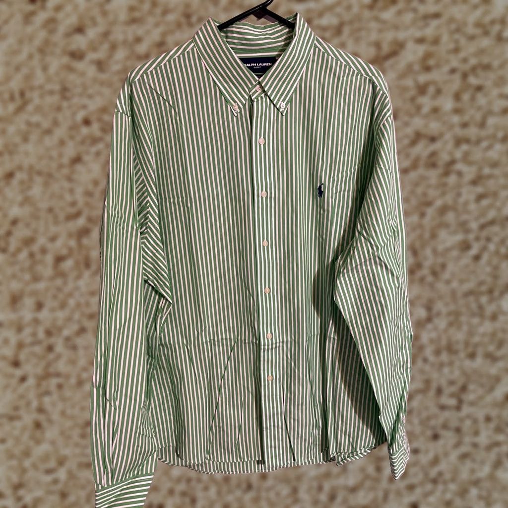Polo Ralph Lauren Polo Ralph Lauren Golf Shirt Button Up Green Stripe Custom Fit Mens 2XL Casual Size US XXL / EU 58 / 5 - 1 Thumbnail