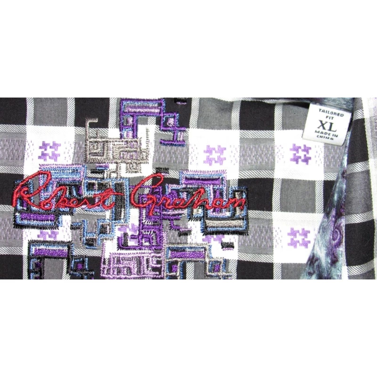 Robert Graham VINTAGE ROBERT GRAHAM White Black Purple Long Sleeve Button Down Shirt Tailored Fit XL Size US XL / EU 56 / 4 - 3 Thumbnail