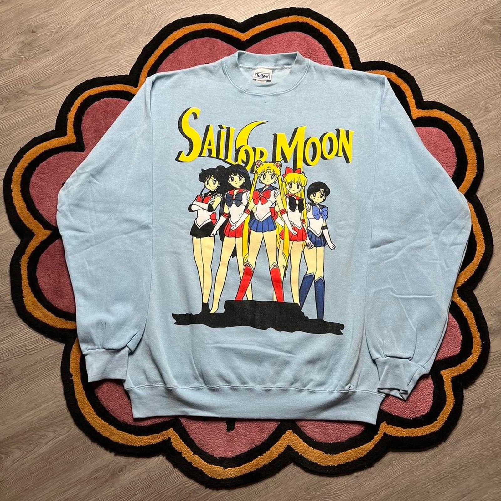 image of Movie x Vintage Sailor Moon Anime Logo Crewneck Sweatshirt Size XL in Blue, Men's