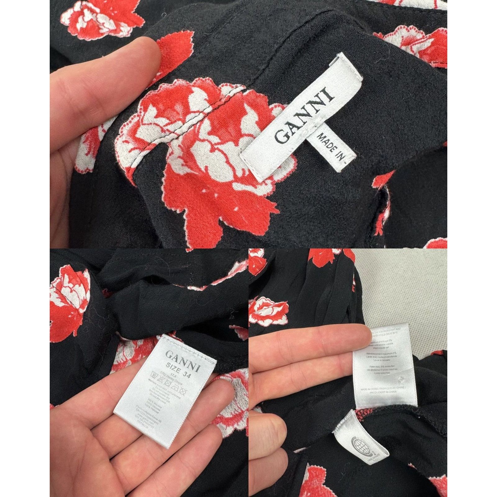 Ganni × Japanese Brand Ganni Black Red Floral Shirt 34 Size XS / US 0-2 / IT 36-38 - 2 Thumbnail