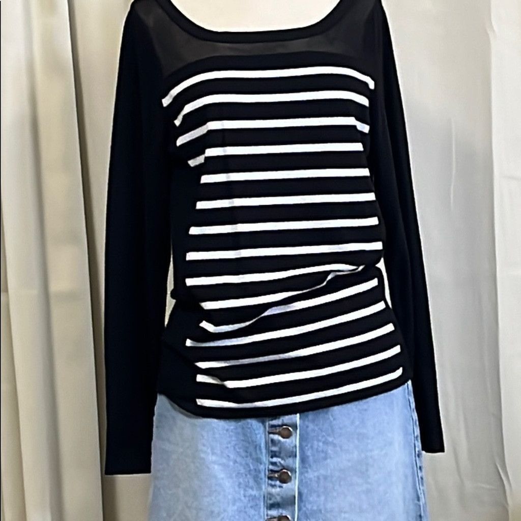 I.N.C INC international concepts, Black and White Stripe knit top Size L / US 10 / IT 46 - 1 Thumbnail