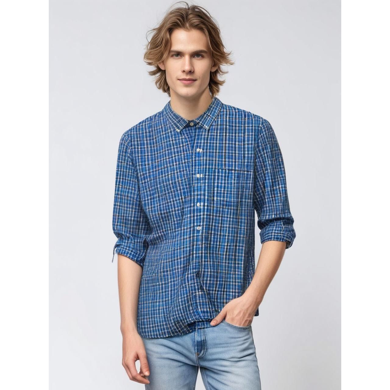 Chaps Chaps Men's Blue Plaid Long Sleeve Button-Down Shirt Size US L / EU 52-54 / 3 - 1 Thumbnail