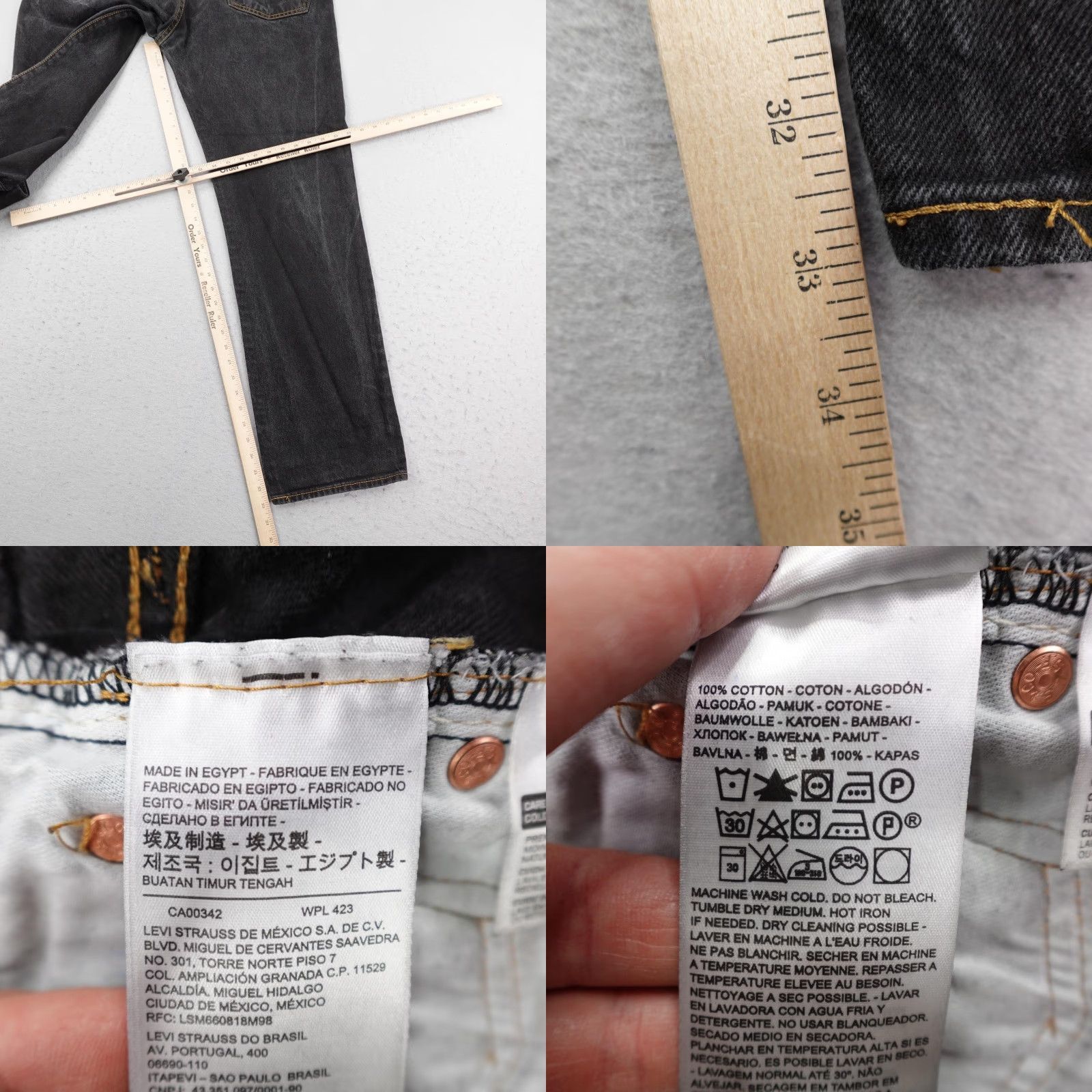 Levi's Levis Jeans 501 Button Fly Black Denim Straight Leg Faded Red Tab Mens 38x34 Size US 38 / EU 54 - 9 Thumbnail
