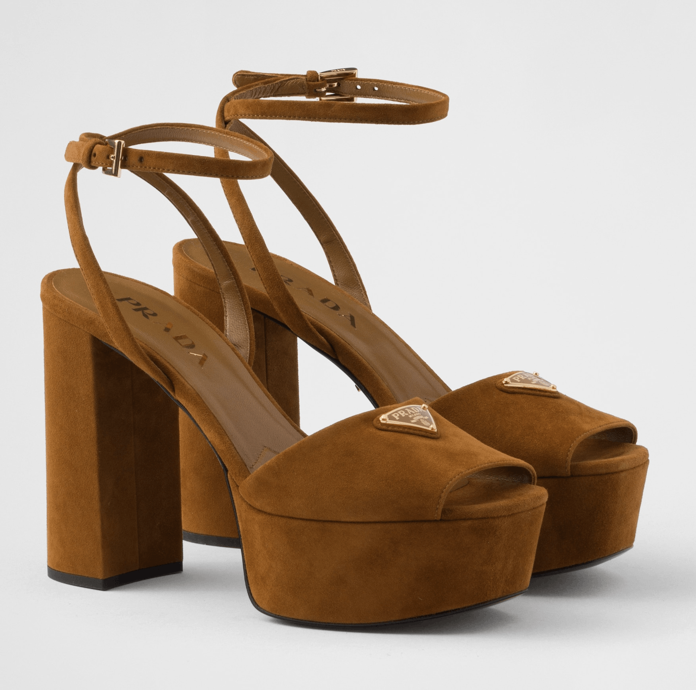 Prada Prada 115 Cognac Suede Platform Sandal Block Heel Pump 38.5 Size US 8.5 / IT 38.5 - 1 Thumbnail