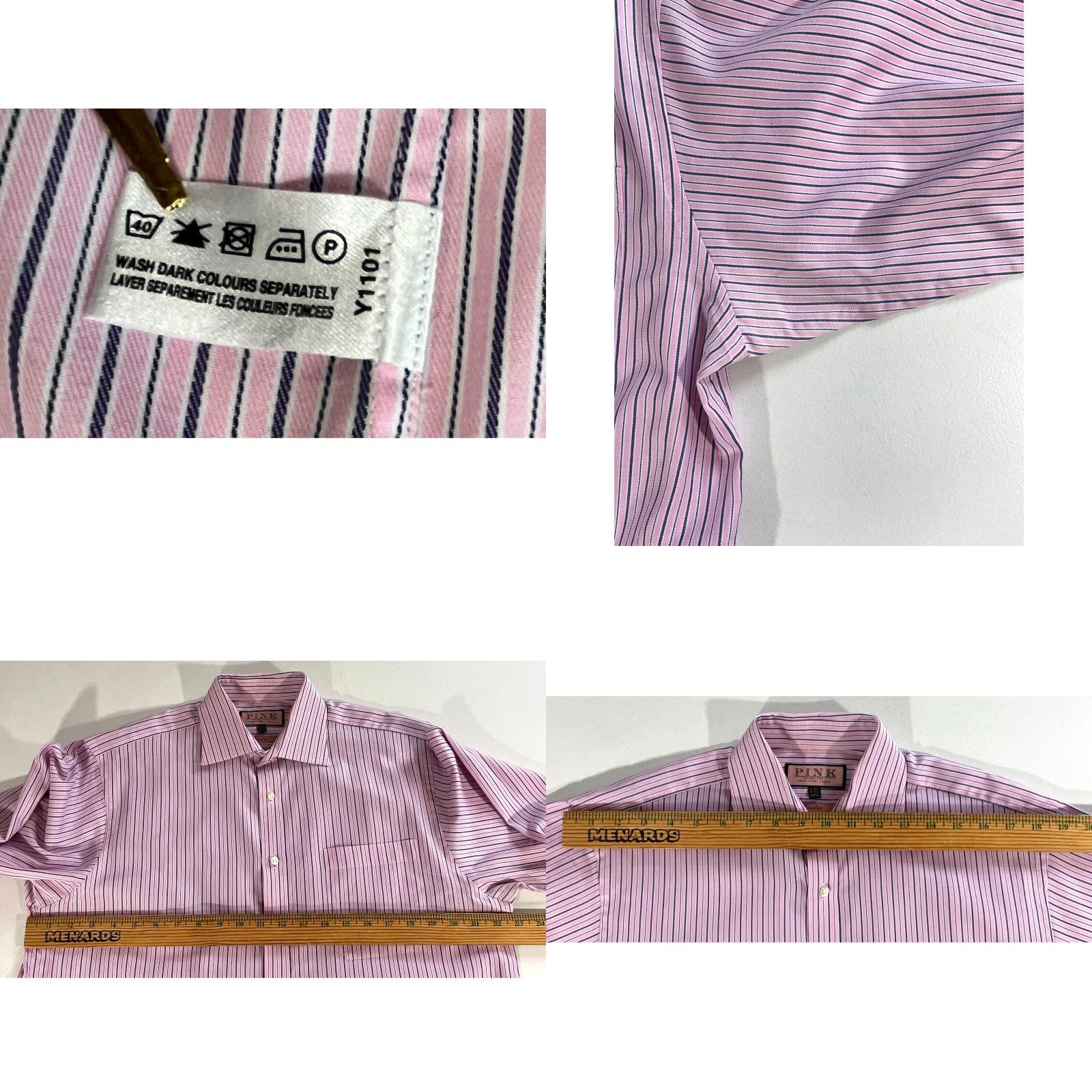 Pinko VINTAGE Men's Thomas Pink Traveller Shirt Striped Pink Sz 16 41-93cm 100% Cotton Dress Shirt Size US L / EU 52-54 / 3 - 8 Thumbnail